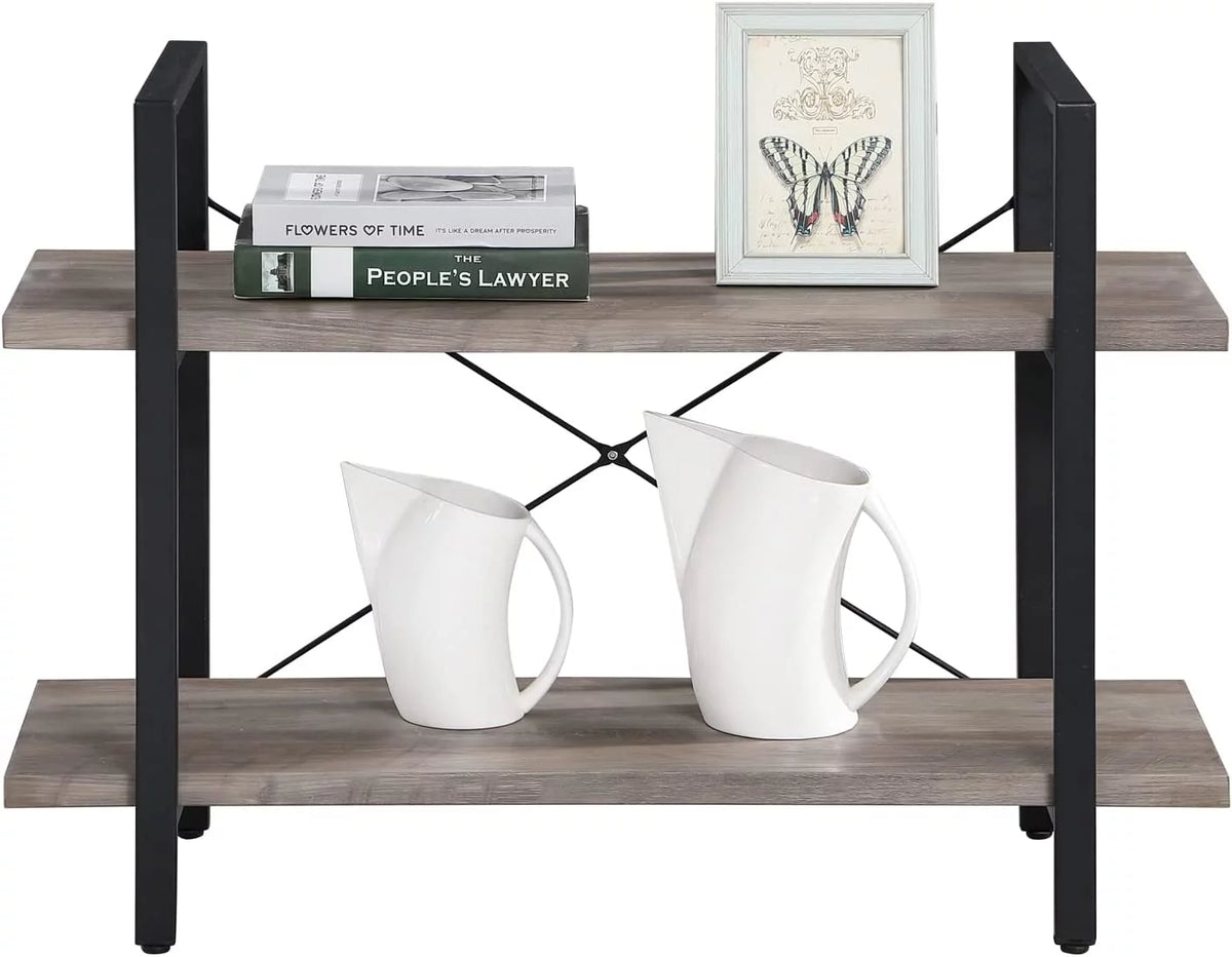 2 Tier Grey Wood and Metal Bookshelf G2581
