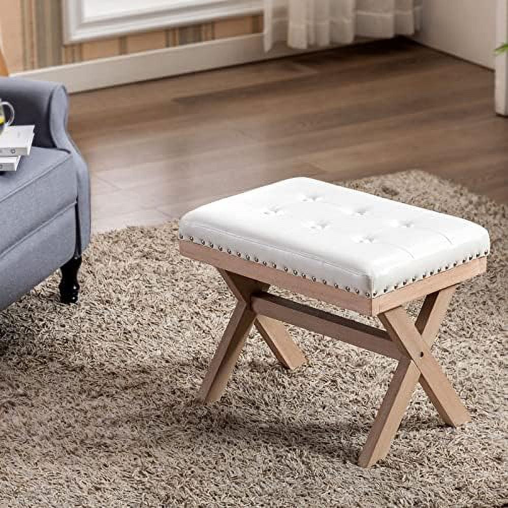 Burlap Linen Fabric Upholstered Bench Ottoman with X-Shaped Wooden Legs B314