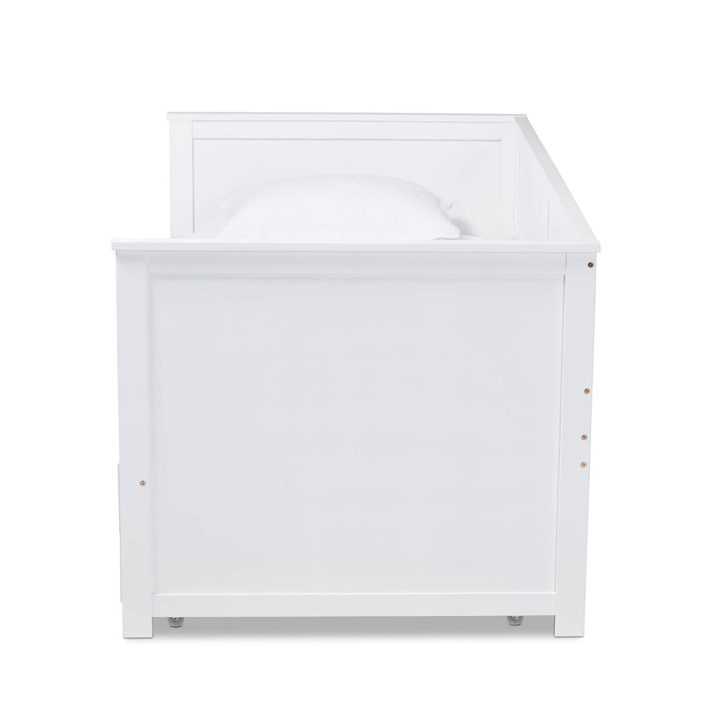 White Finished Wood Expandable Twin Size to King Size Daybed with Storage Drawers L572