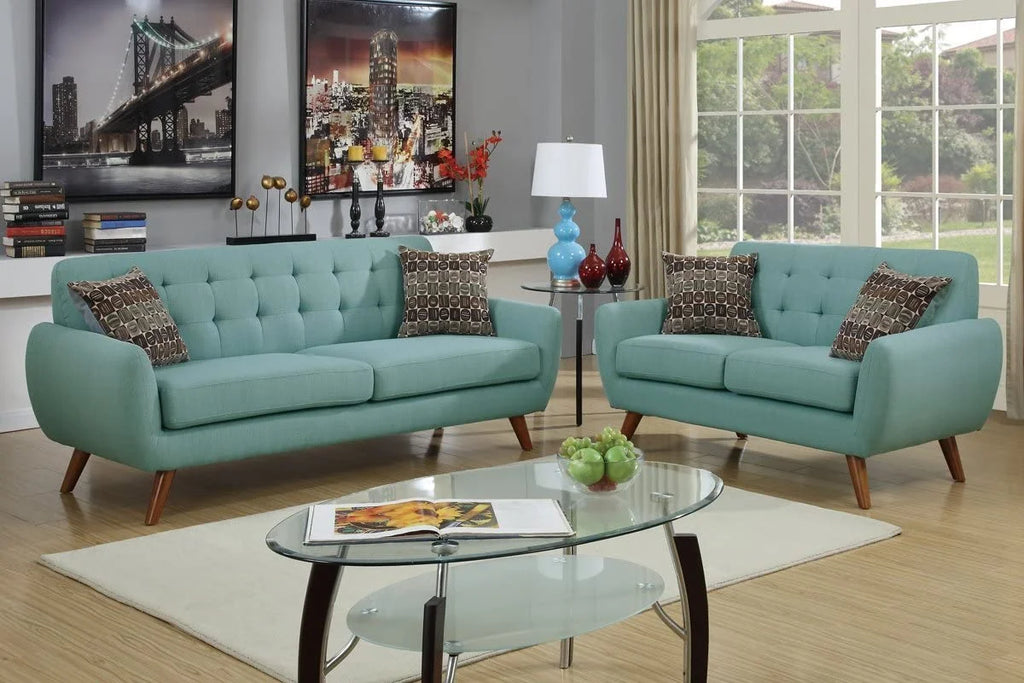 Modern Polyfiber Linen-Like Fabric Sofa Loveseat Set U50102