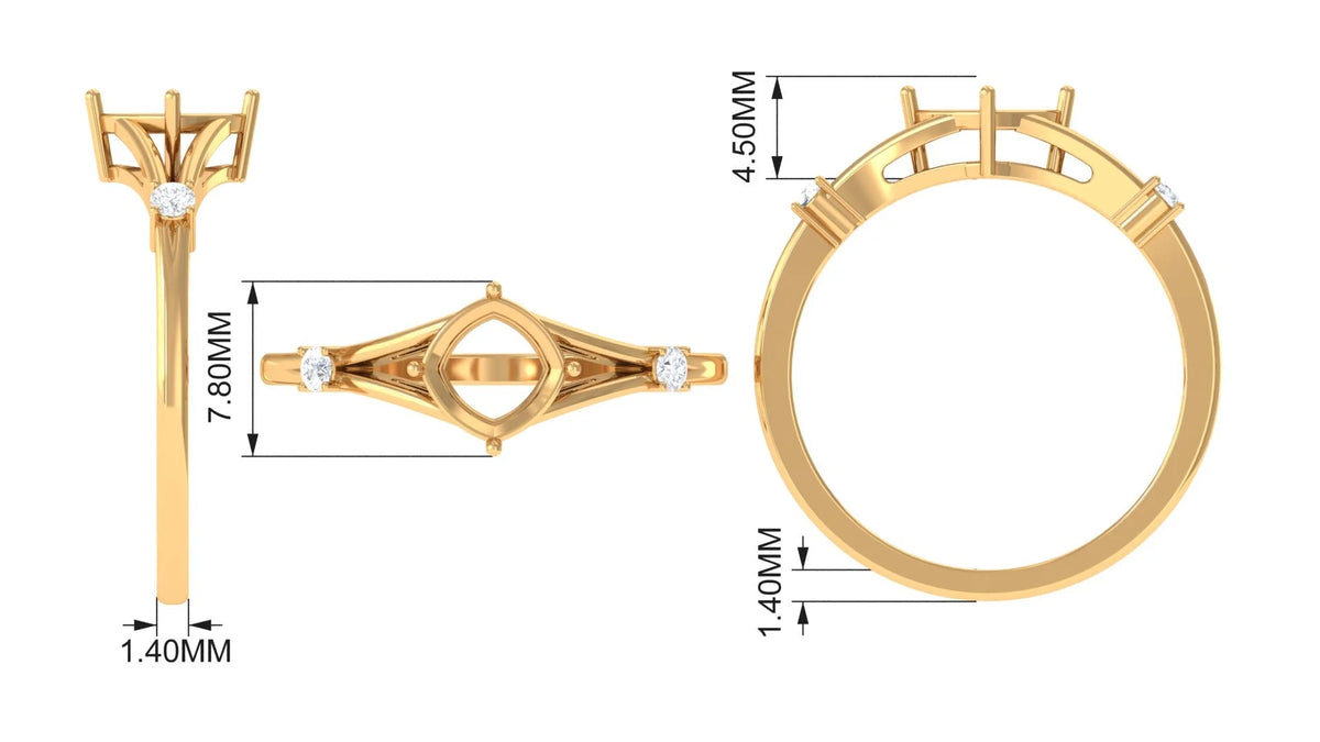 Cushion Cut Lab Grown Emerald Solitaire Ring with Diamond, 14K Yellow Gold, US 9.50 L826338