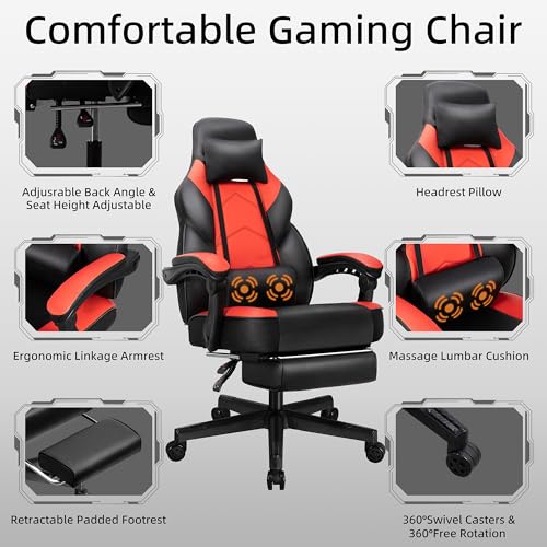 Grey Ergonomic Gaming Chair with Footrest and Massage Lumbar Support P77453