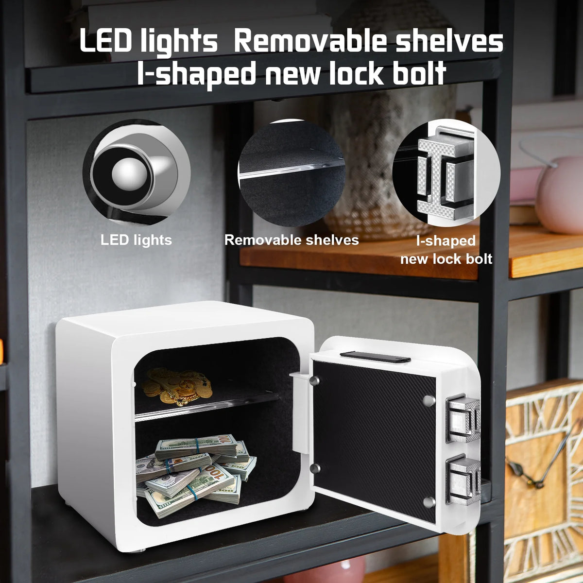 1.8 Cub White Safe Box with Fingerprint and Removable Shelf U282