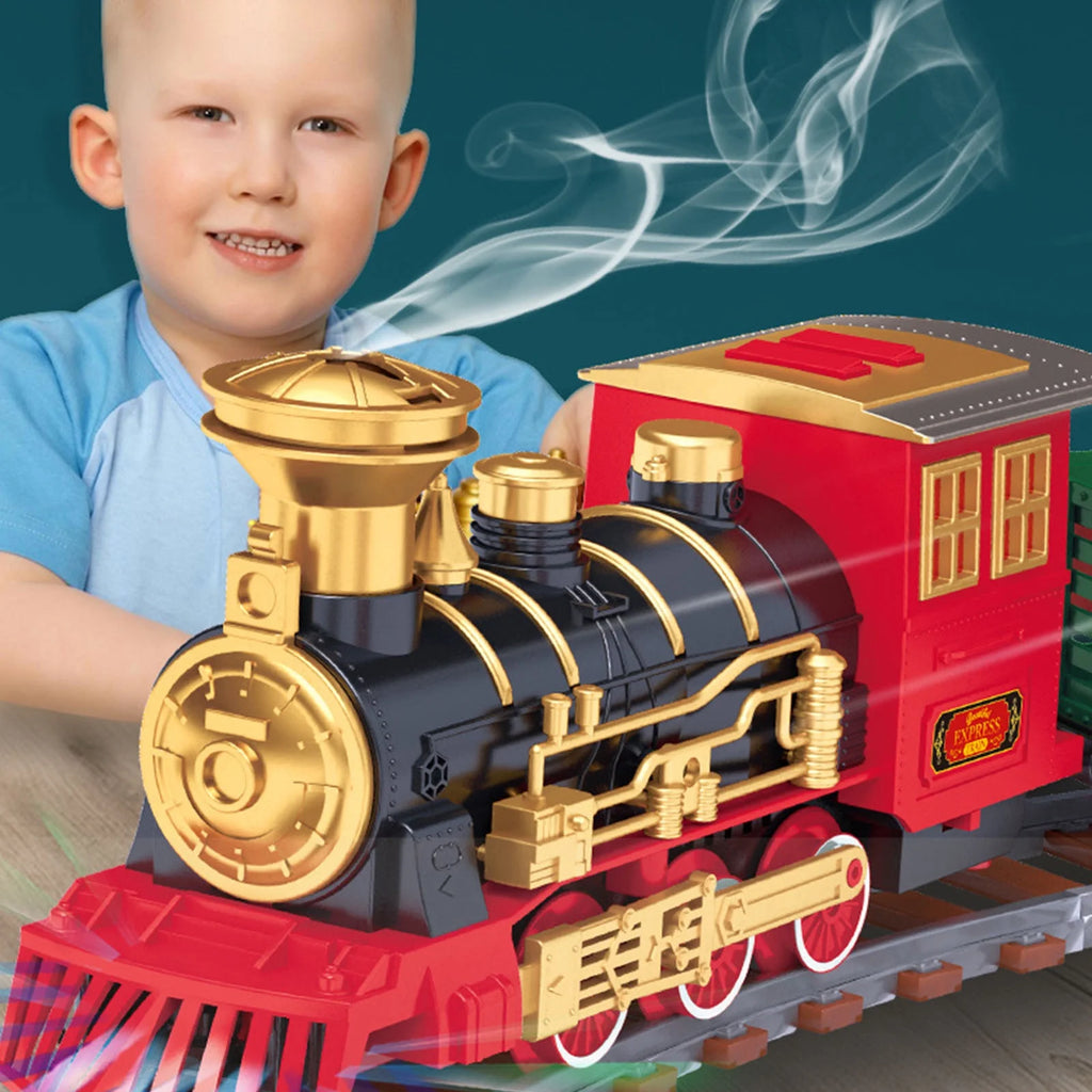 Toy Train Set With Lights And Sounds Steam Smoke Railway Tracks Battery Operated O108