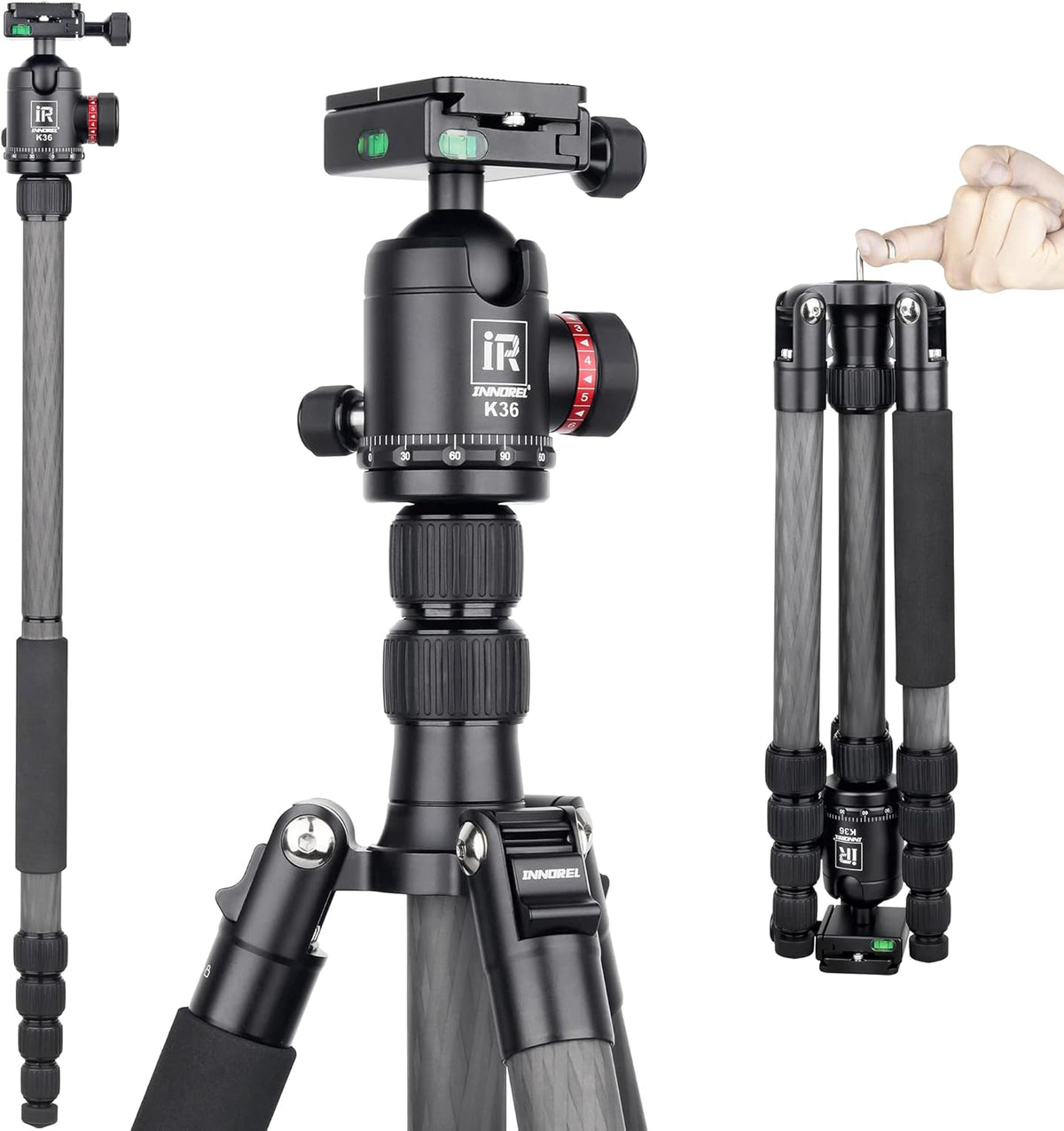 Carbon Fiber Travel Tripod Monopod with 36mm Panoramic Ball Head and Carrying Case P757
