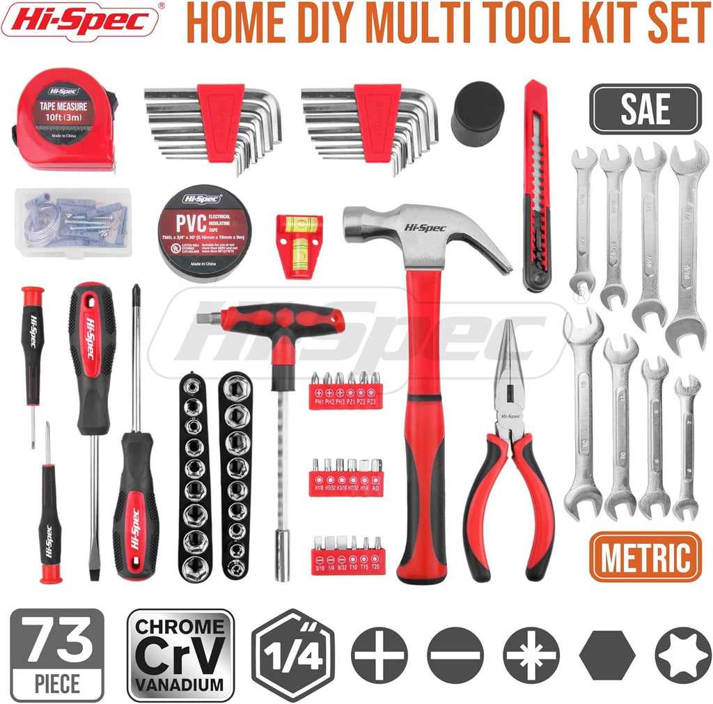 73 Piece Home & Garage Tool Kit Set with Tool Box Case V600883