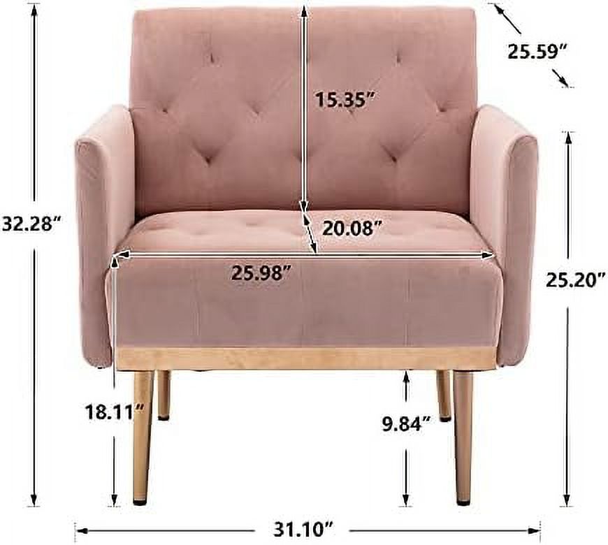 Pink Velvet Single Sofa Arm Chair with Metal Legs O304