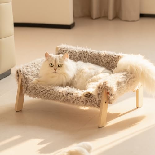 Cat Couch Bed with Removable Mattress Cover (Plush Beige) K282