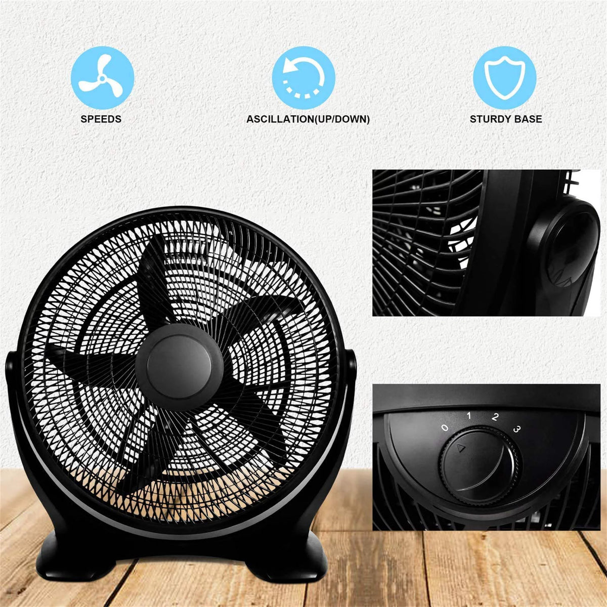 14 Inch 3-Speed Plastic Floor Fan, Black D152