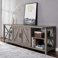Rustic Gray Wash TV Stand with Storage Cabinets and Shelves Y190780