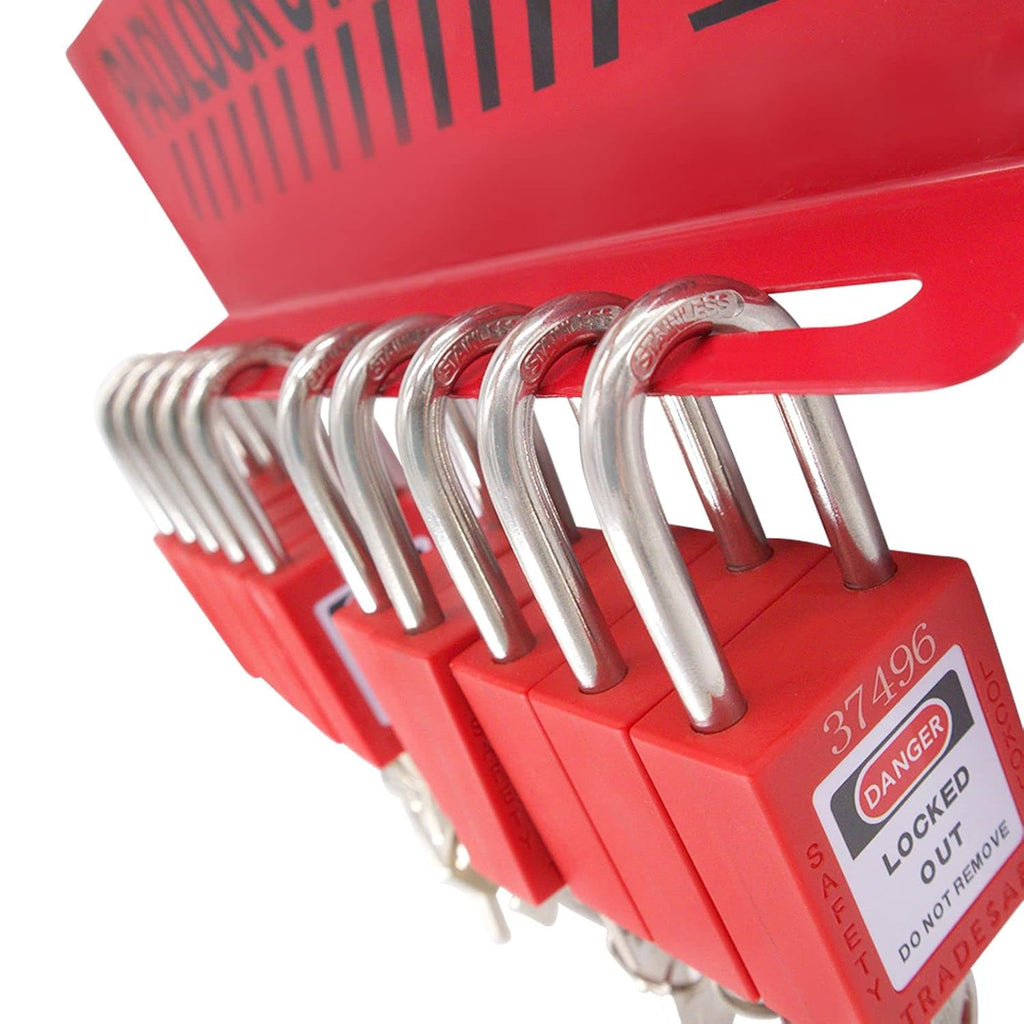 10 Padlocks Included Lockout Tagout Station with Carbon Steel Body A873