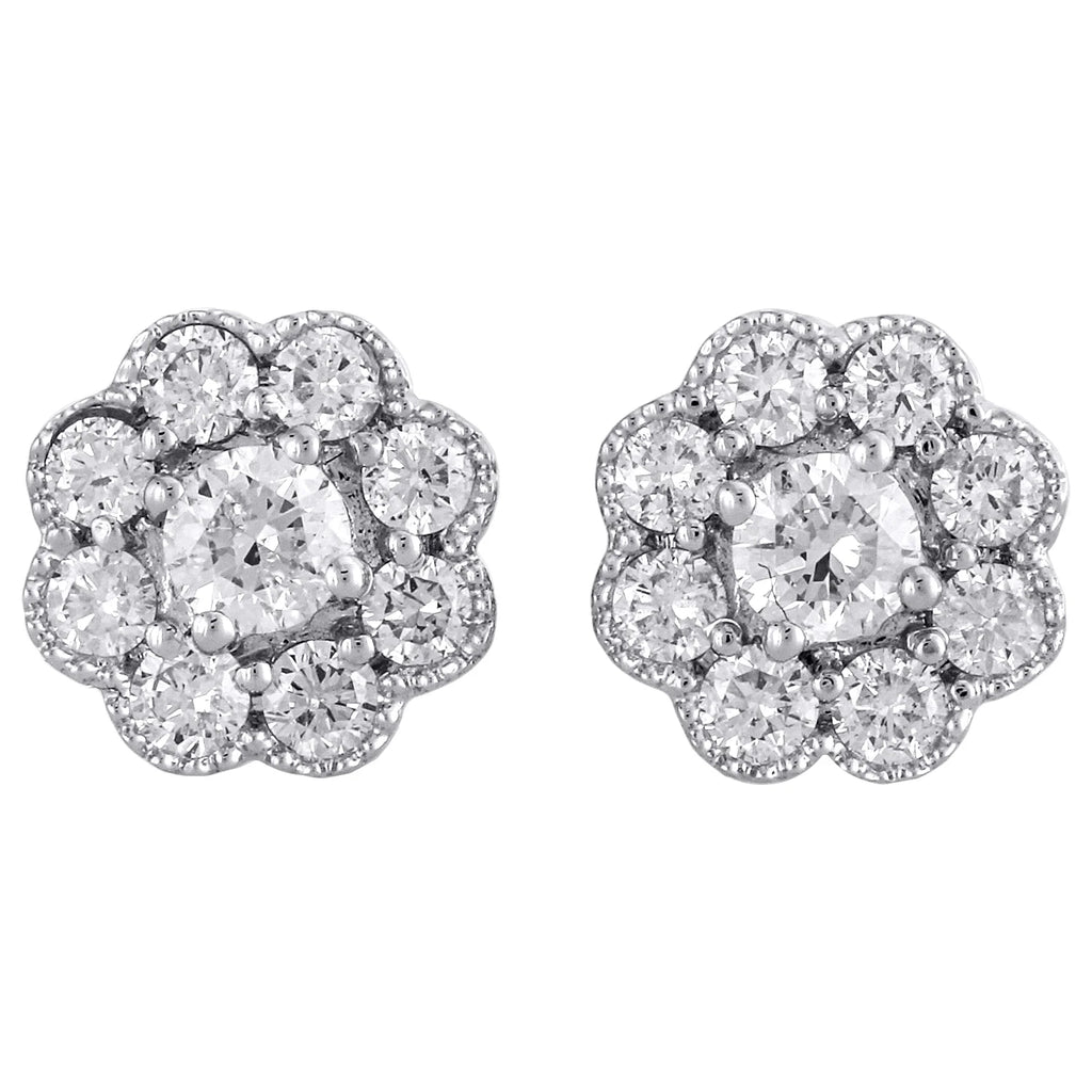 14K White Gold Solitaire Diamond Flower Stud Earrings 1 CT. K1572