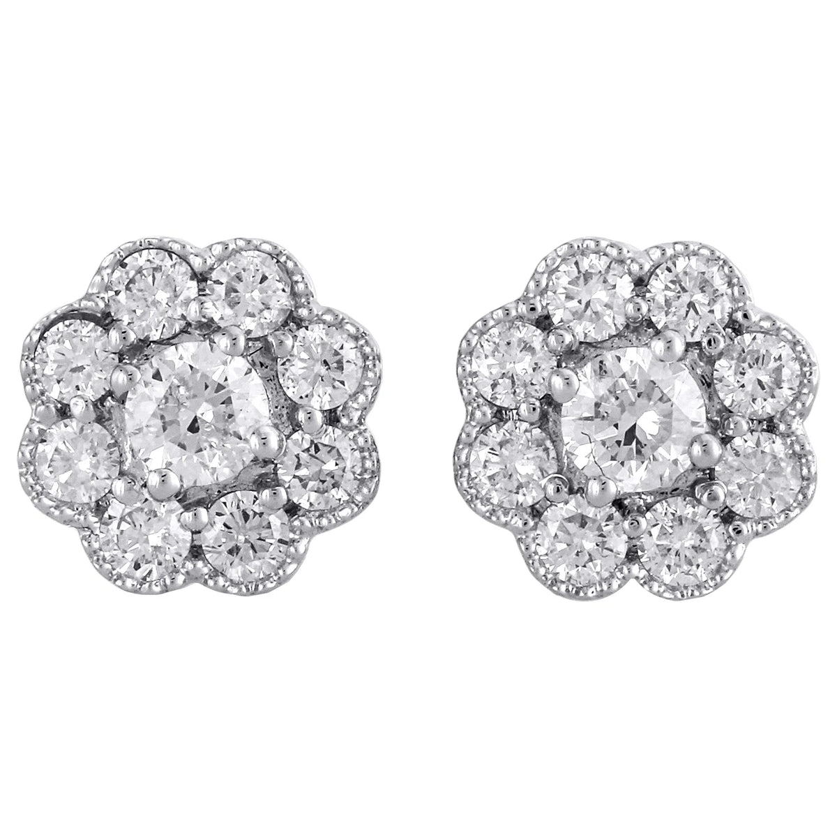 14K White Gold Solitaire Diamond Flower Stud Earrings 1 CT. K1572