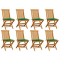 Set of 8 Wooden Foldable Outdoor Dining Chairs with Green Cushion Q9000