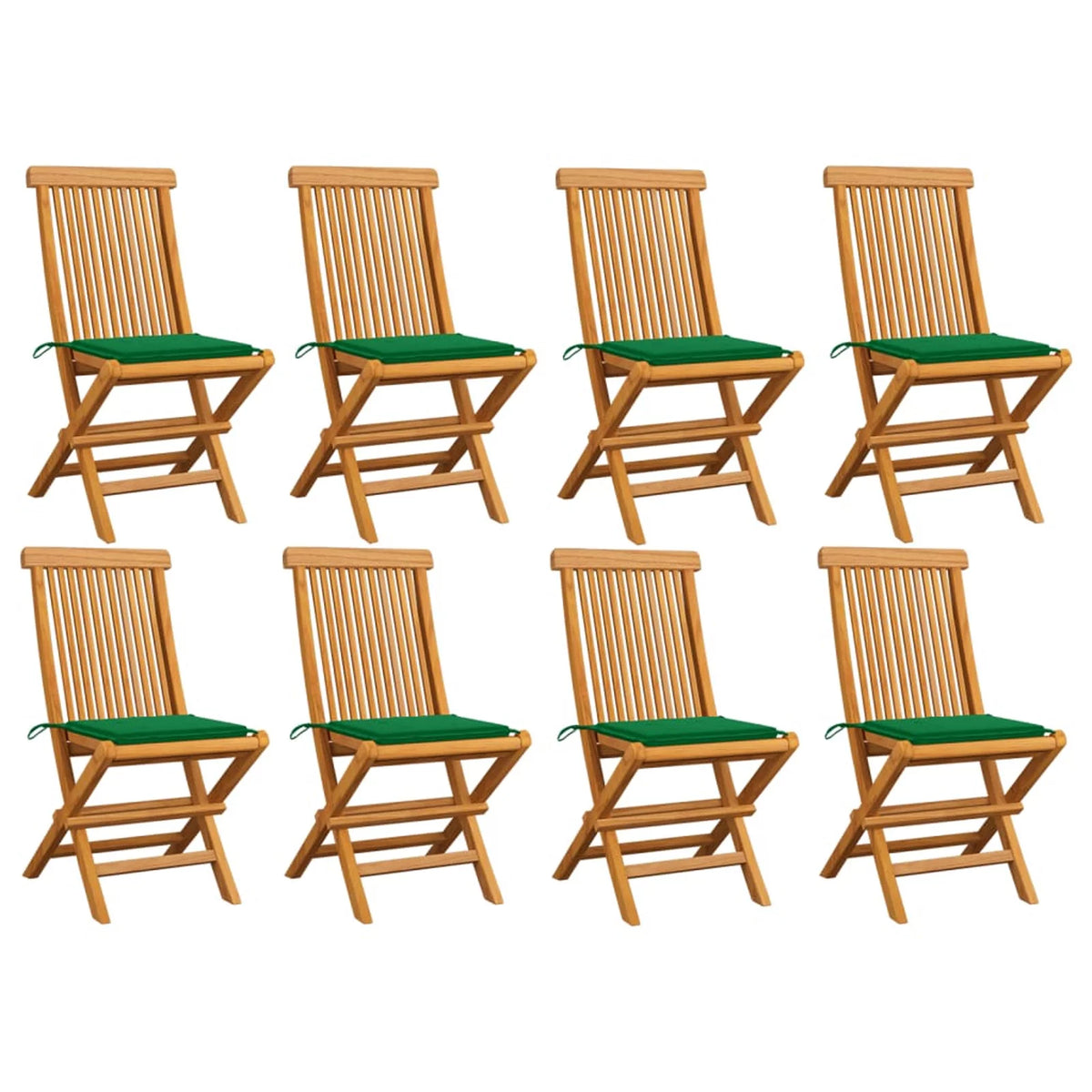 Set of 8 Wooden Foldable Outdoor Dining Chairs with Green Cushion Q9000