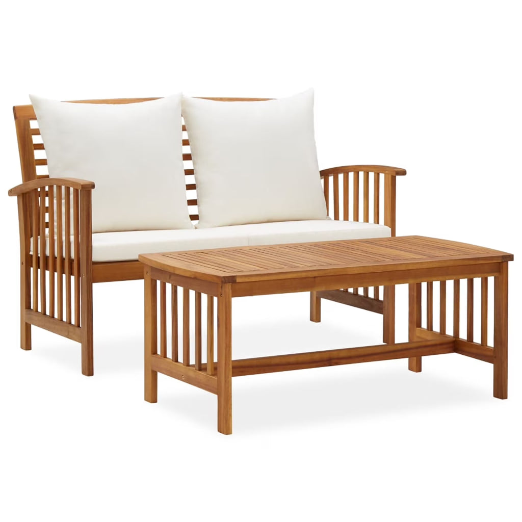 2 Piece Acacia Wood Outdoor Lounge Set with Cream Cushions H66643
