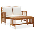 2 Piece Acacia Wood Outdoor Lounge Set with Cream Cushions H66643