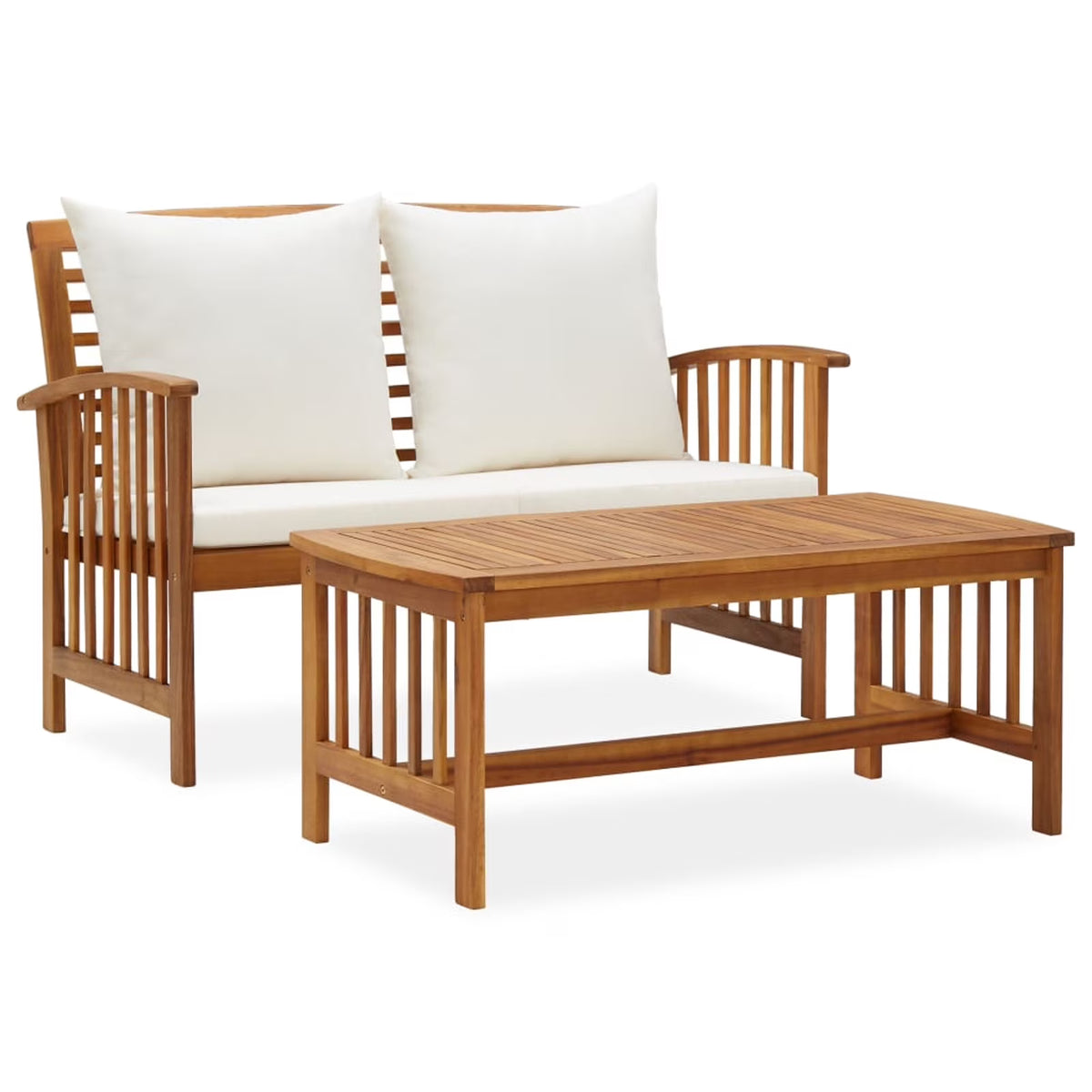2 Piece Acacia Wood Outdoor Lounge Set with Cream Cushions H66643