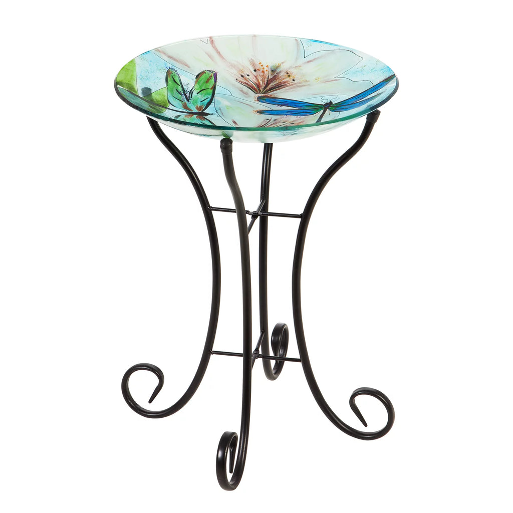 16" Glass Bird Bath with Stand M97593