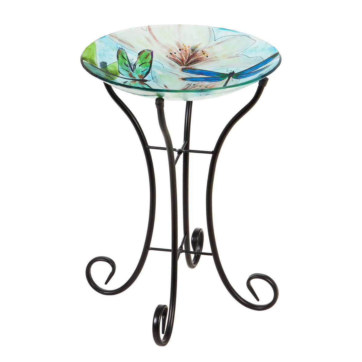 16" Glass Bird Bath with Stand M97593