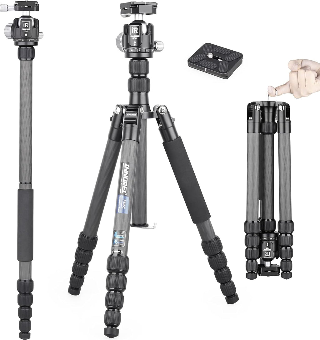 Carbon Fiber Travel Tripod Monopod with 36mm Panoramic Ball Head and Carrying Case P757