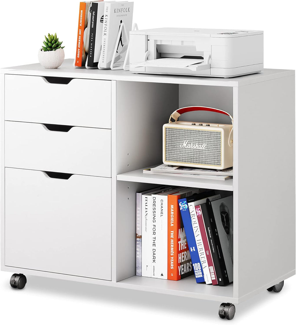 Black 3-Drawer Wood File Cabinet with Open Storage Shelves E907501