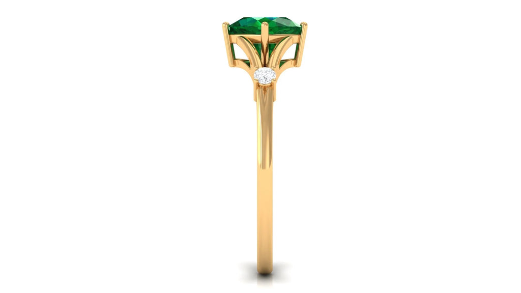 Cushion Cut Lab Grown Emerald Solitaire Ring with Diamond, 14K Yellow Gold, US 9.50 L826338