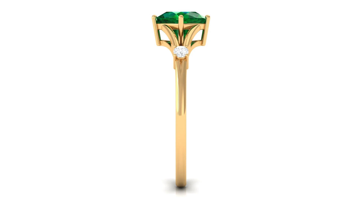 Cushion Cut Lab Grown Emerald Solitaire Ring with Diamond, 14K Yellow Gold, US 9.50 L826338