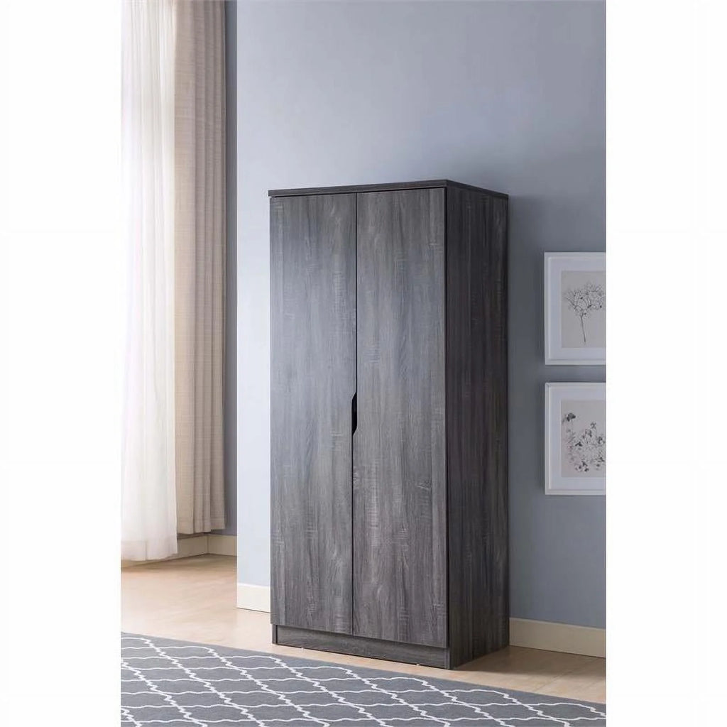 Contemporary Wood Wardrobe in Distressed Gray R6862