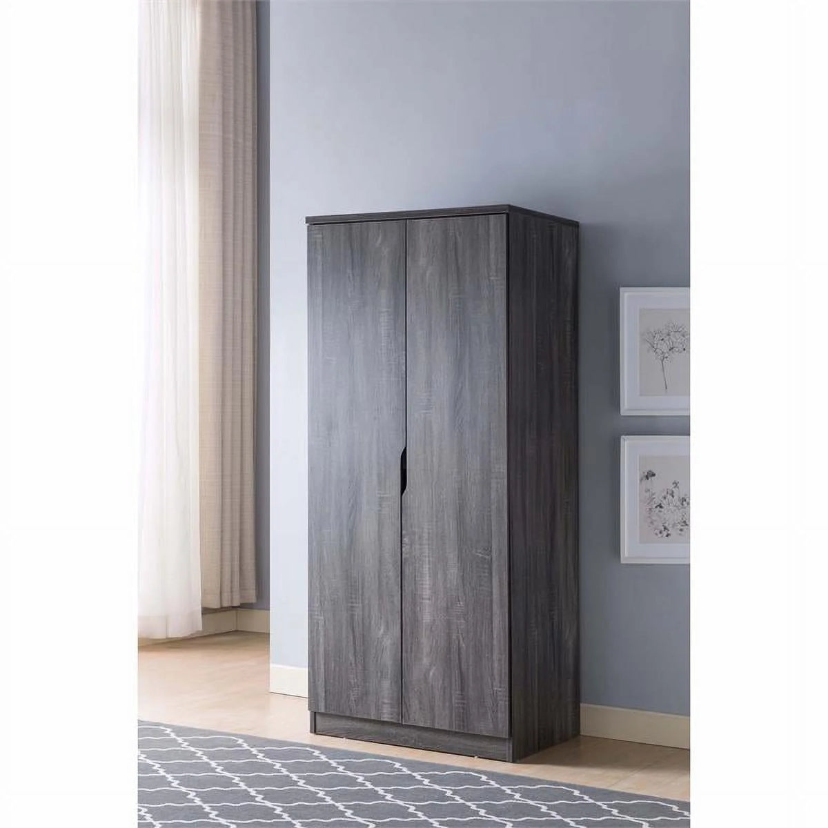Contemporary Wood Wardrobe in Distressed Gray R6862