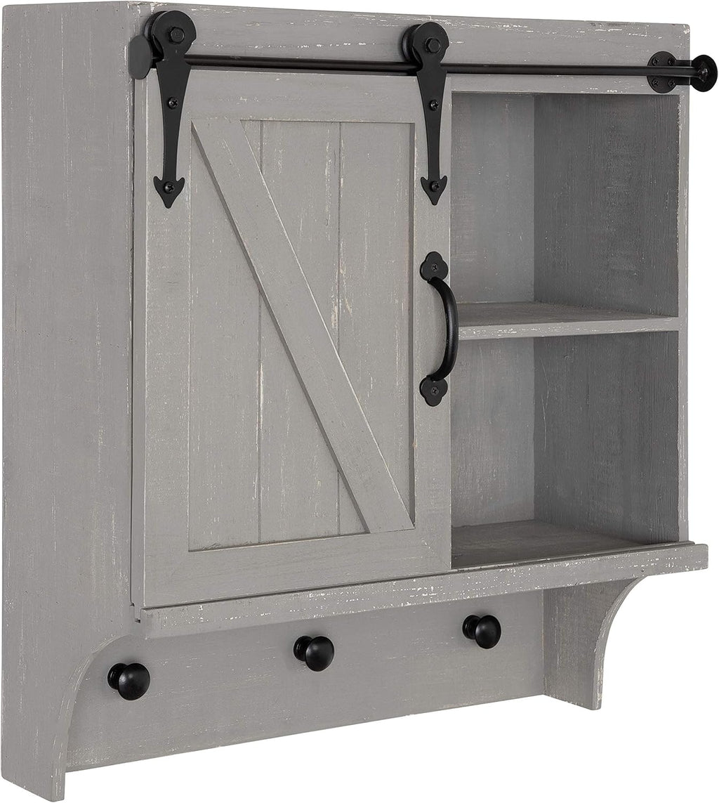 White Farmhouse Cabinet Wall Organizer with Sliding Barn Door and 3 Knobs X309