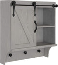 White Farmhouse Cabinet Wall Organizer with Sliding Barn Door and 3 Knobs X309