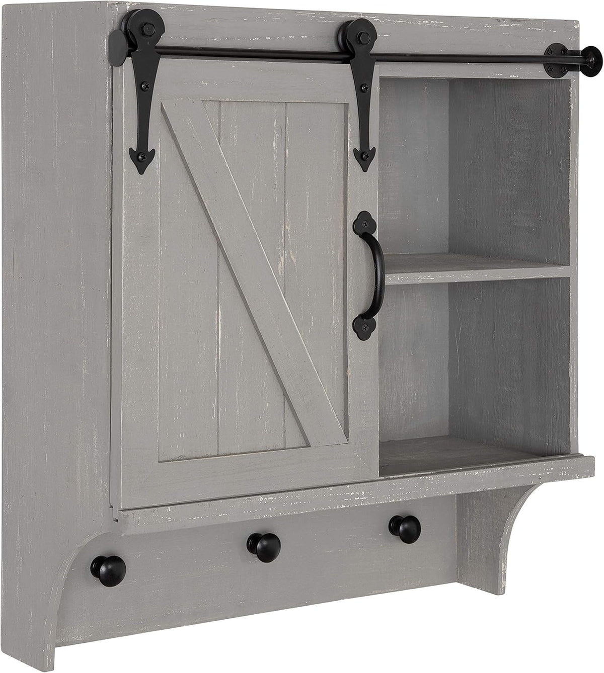 White Farmhouse Cabinet Wall Organizer with Sliding Barn Door and 3 Knobs X309