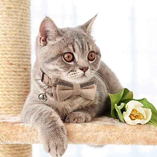 4 Pieces Breakaway Cat Collar Bandana with Plaid Scarf and Bowtie Bell C860