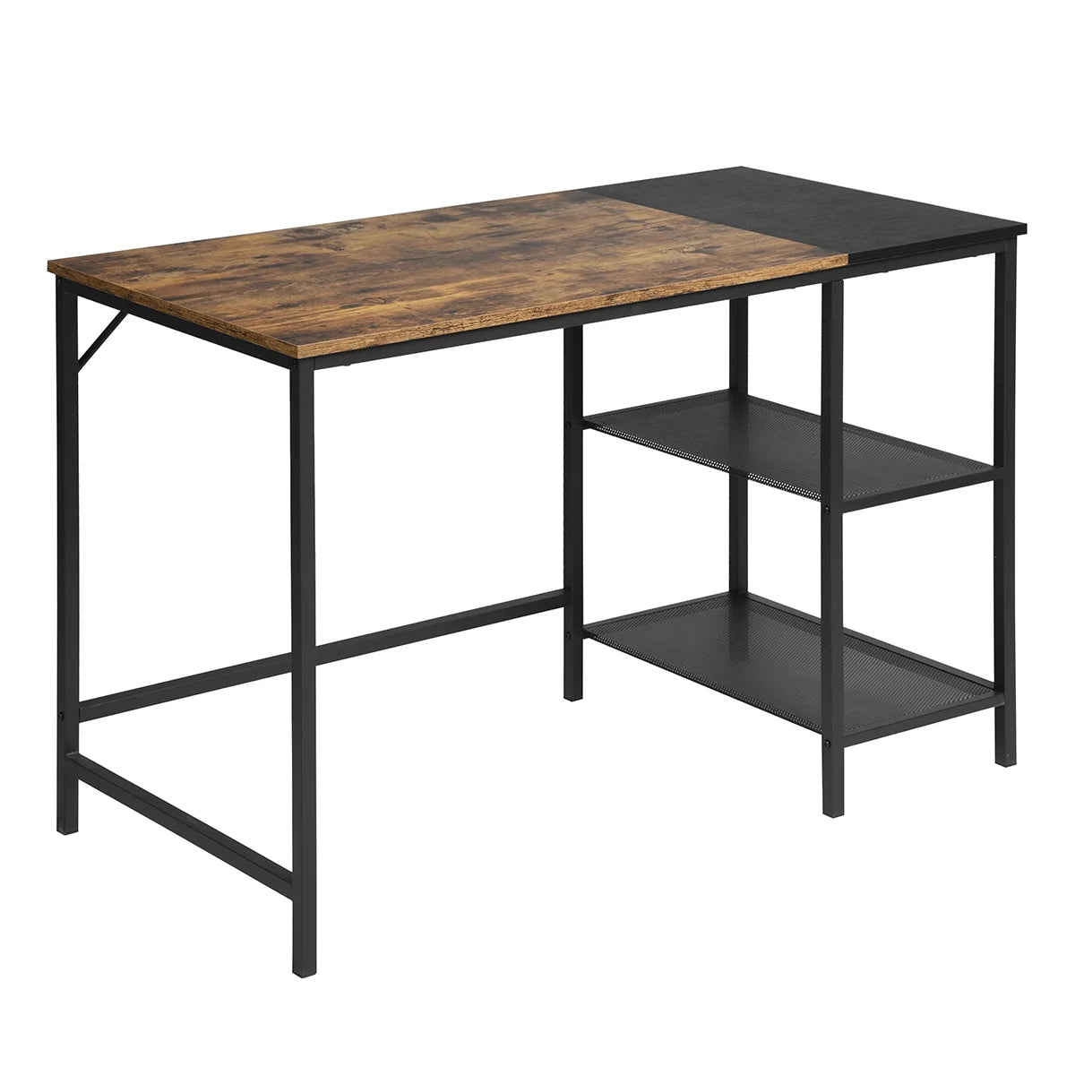Black Study Desk with 2 Storage Shelves Metal Frame W86643