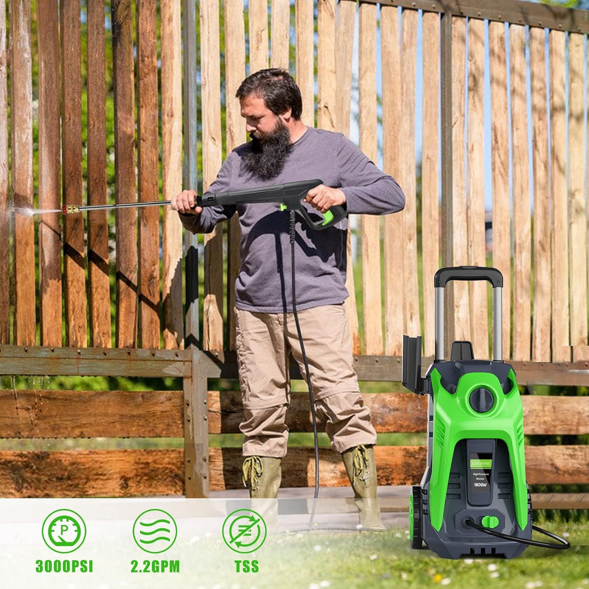 3000 PSI Electric Pressure Washer with 4 Nozzles Foam Cannon F77301