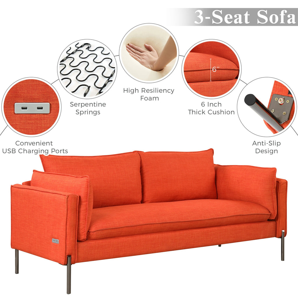 Orange Linen Loveseat and 3 Seat Couch Set T78138