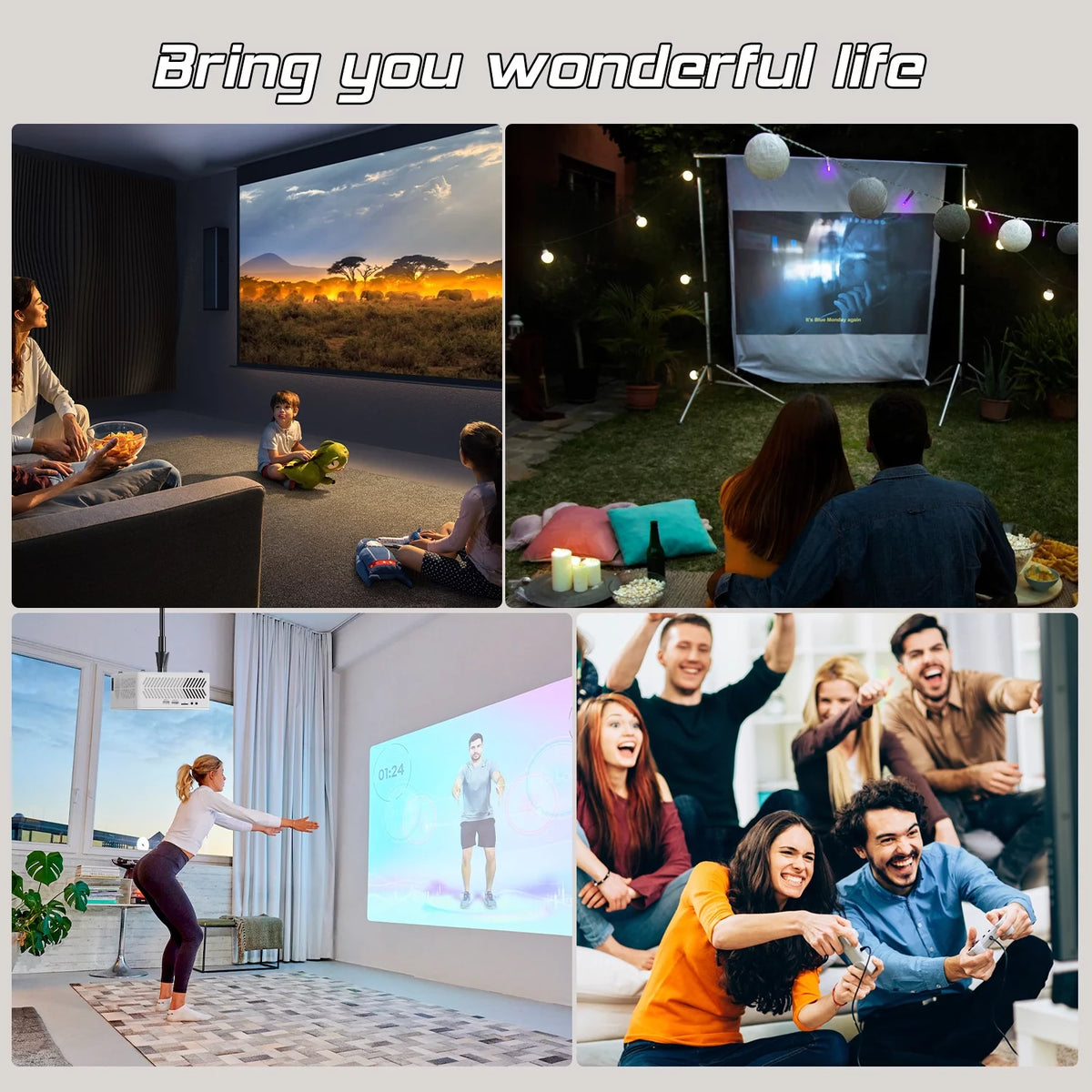 4K 1080P Wifi Bluetooth Projector with 100 Screen L46299