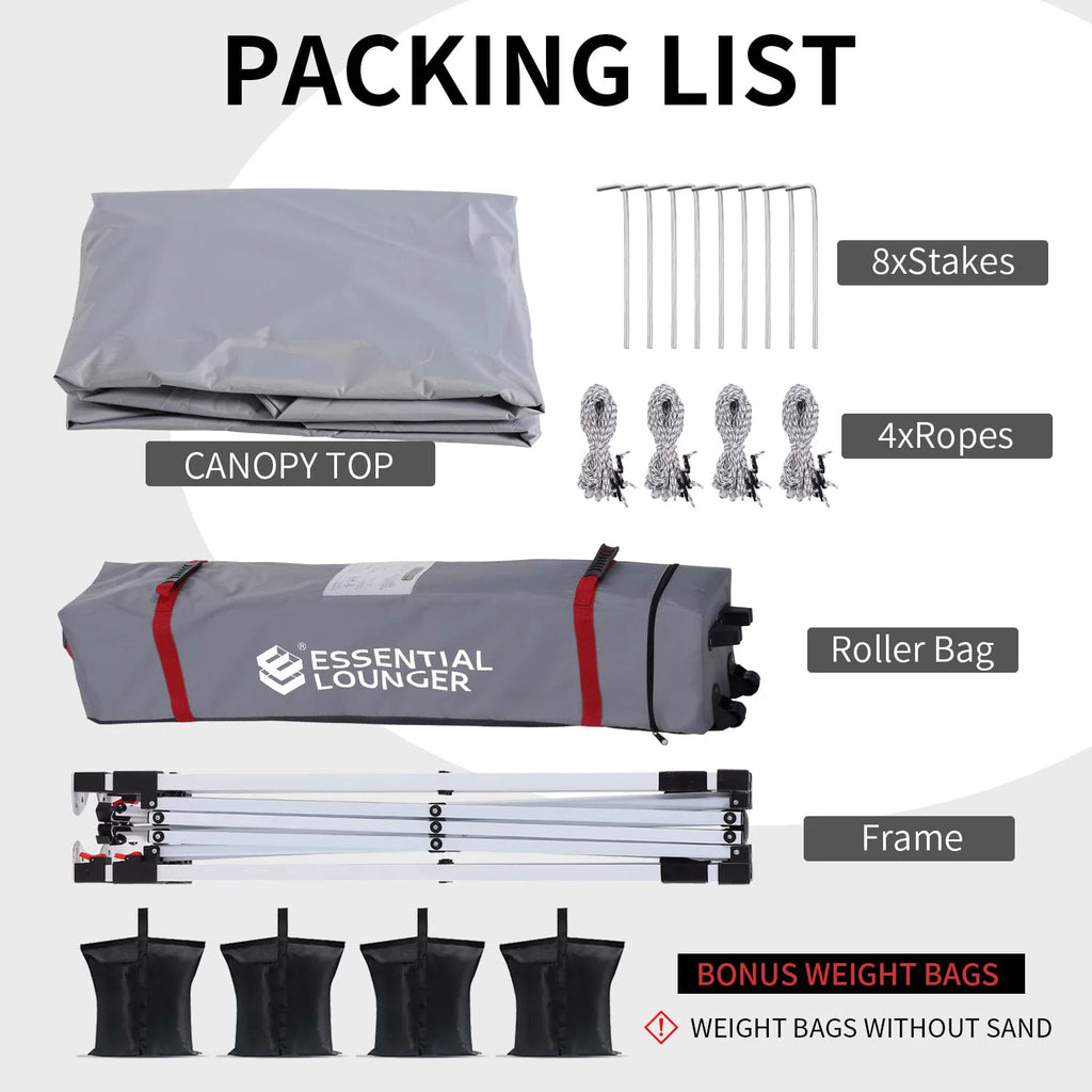 Grey 10x10ft Pop Up Outdoor Canopy Tent with Wheeled Carrying Bag L6792