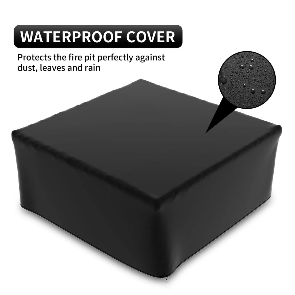 32 Square Metal Fire Pit with Cover and Poker, Black O277