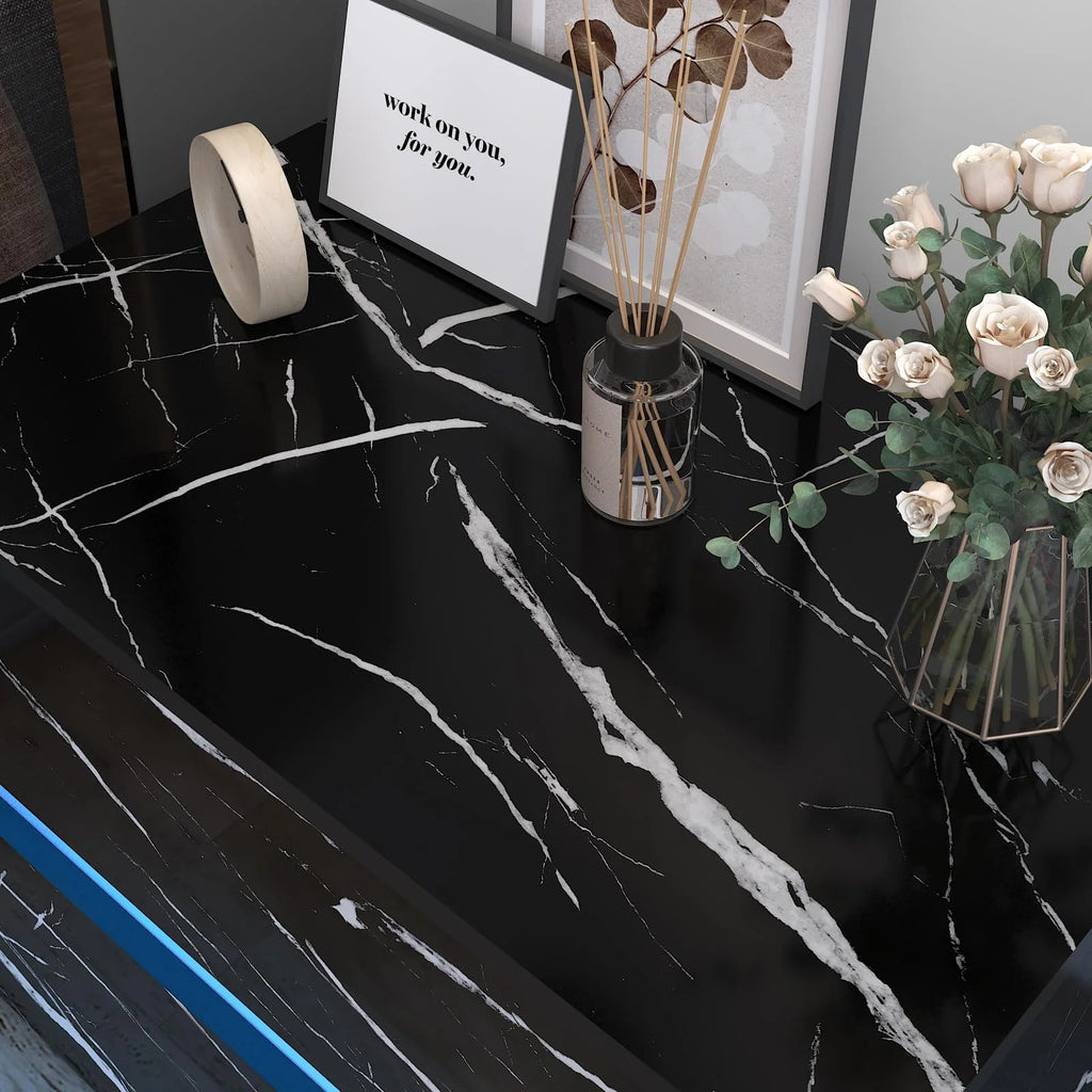 Black High Gloss LED Nightstand Set of 2 with 2 Drawers B65252