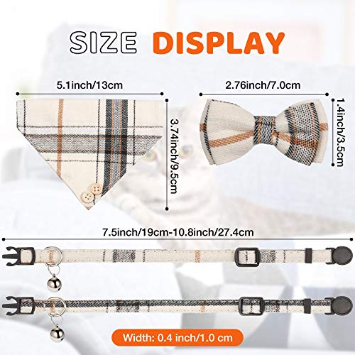 4 Pieces Breakaway Cat Collar Bandana with Plaid Scarf and Bowtie Bell C860