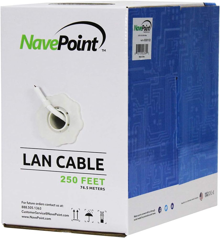 Cat6 Bulk Ethernet Cable, 250ft, White, Solid, 550MHz, 23AWG, UTP A789