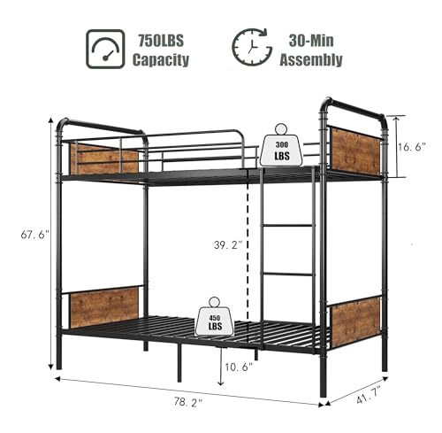 Twin Over Twin Heavy Duty Metal Bunk Bed with Ladders O915