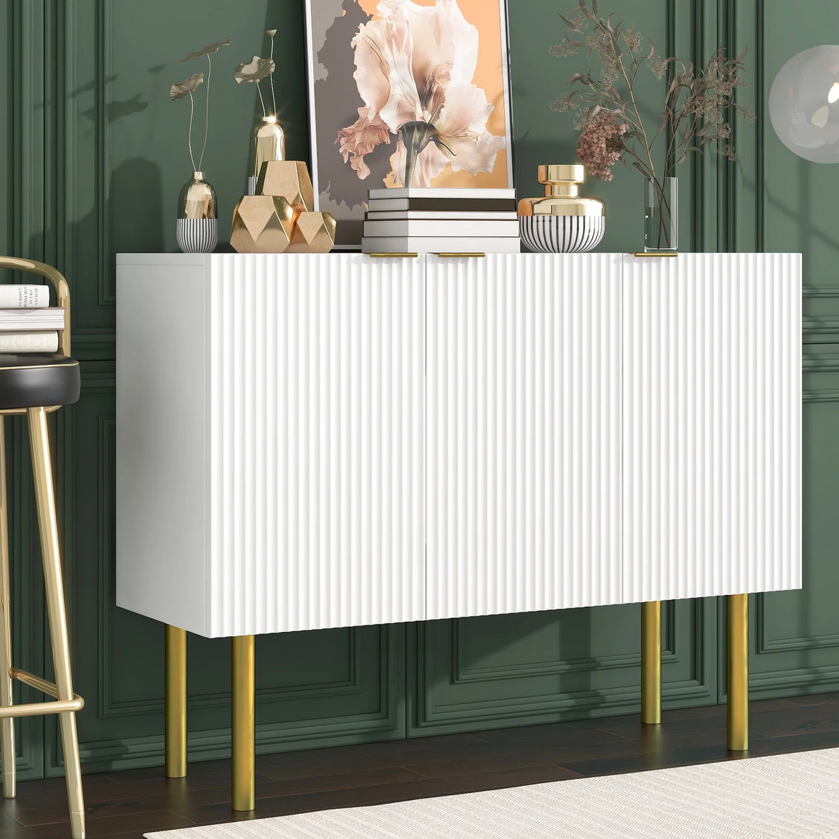 White Wood Buffet Cabinet with Storage P85064