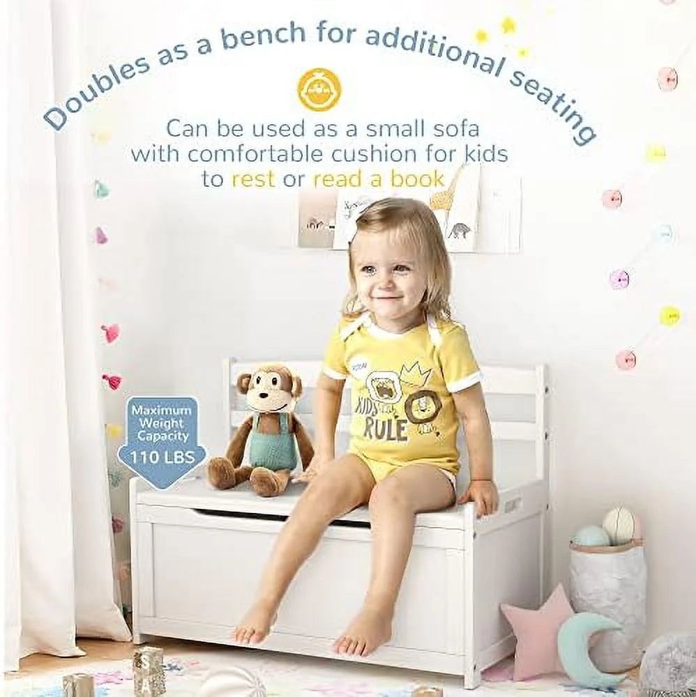 White Rubber Wood Toy Box H65987