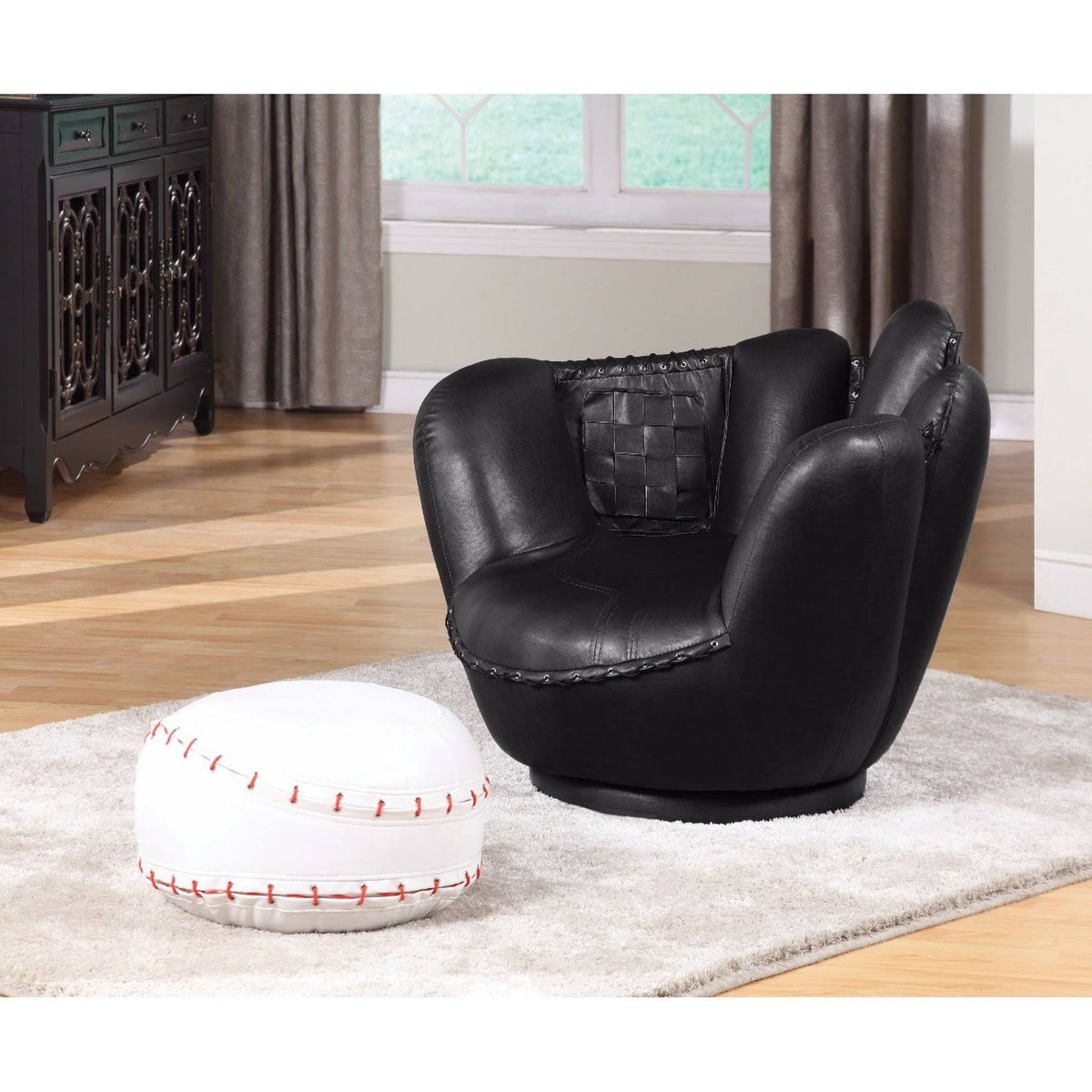 2 Piece Pack Chair & Ottoman, Baseball Black and White Q6438