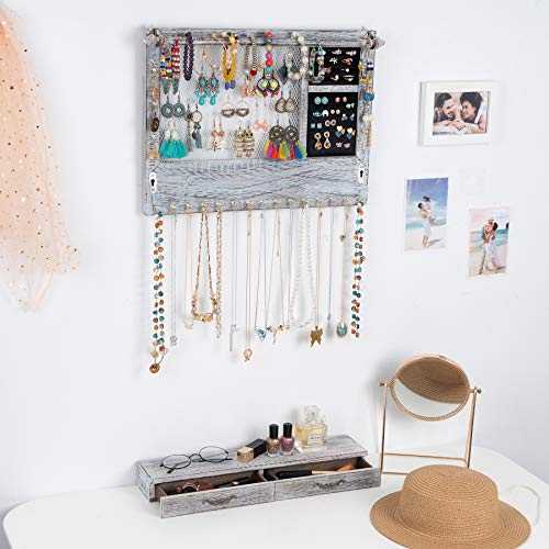 Jewelry Wall Organizer Wall Mounted with Drawers (brown) C572