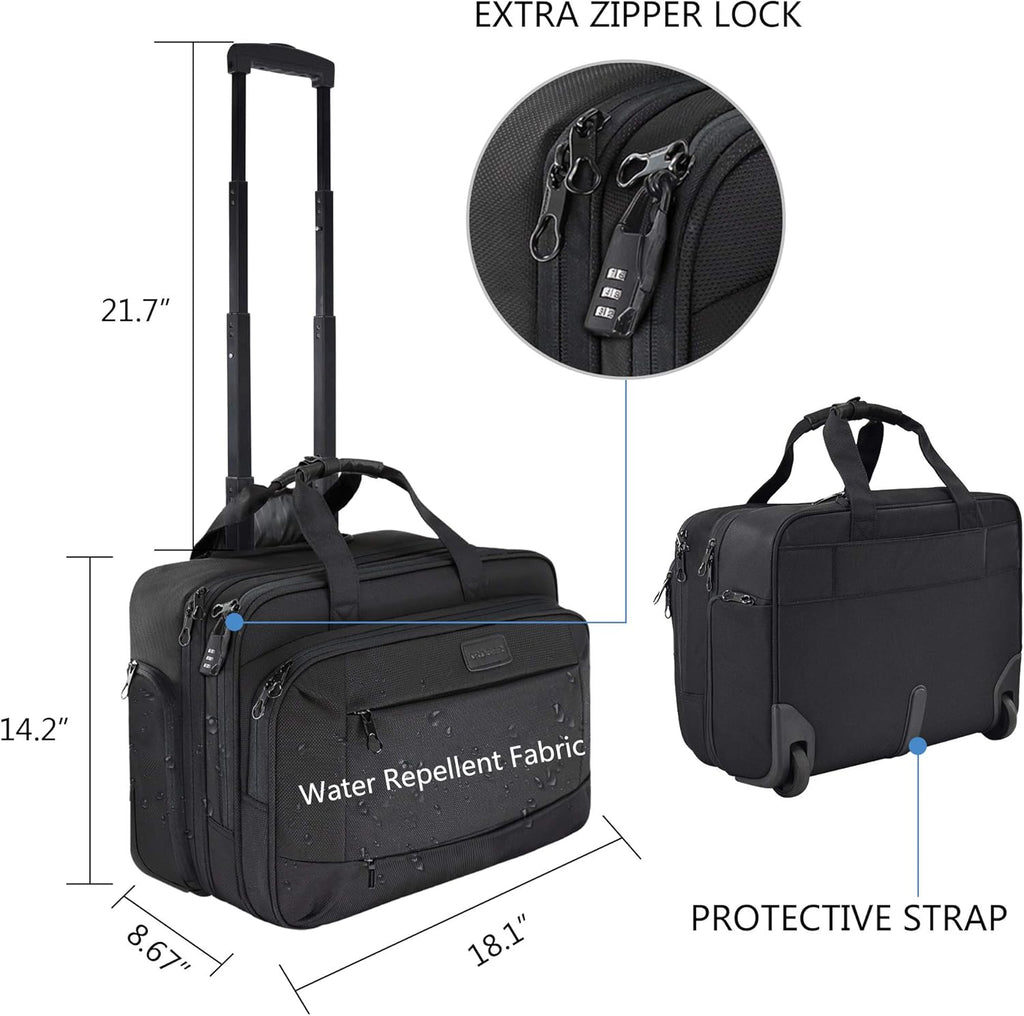 Rolling Laptop Bag Wheeled Briefcase for 17.3 Inch Laptop T6772