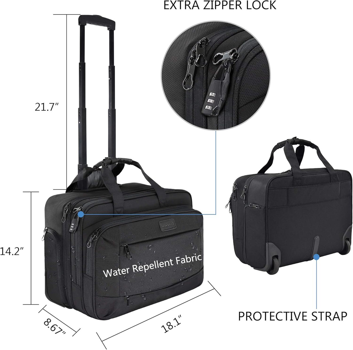 Rolling Laptop Bag Wheeled Briefcase for 17.3 Inch Laptop T6772